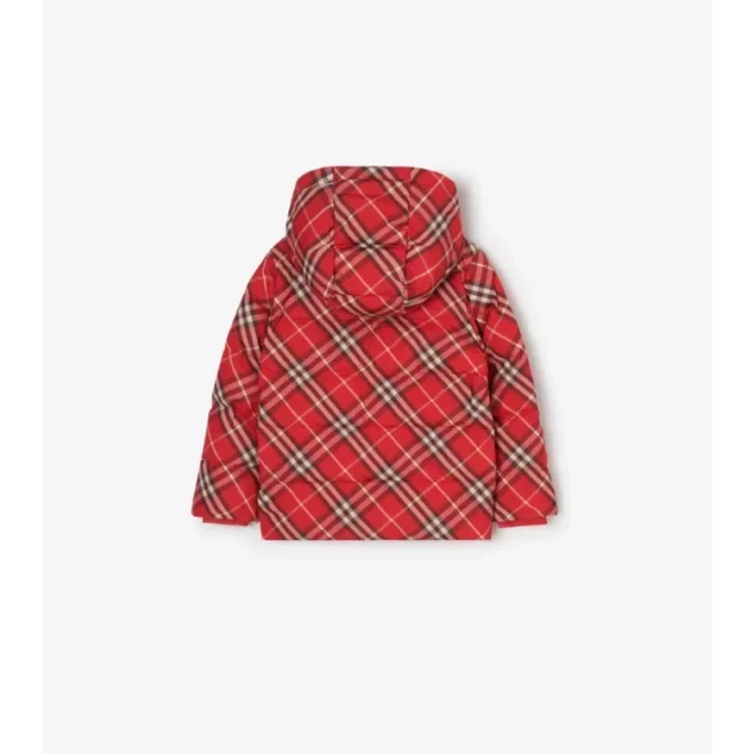 Abrigo acolchado con capucha y estampado de cuadros Abrigo acolchado con capucha y estampado de cuadros