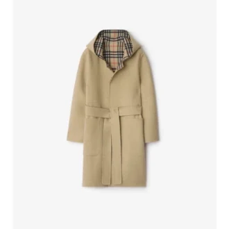 Abrigo cruzado reversible de lana con capucha