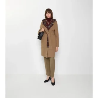 Abrigo cruzado reversible de lana con capucha