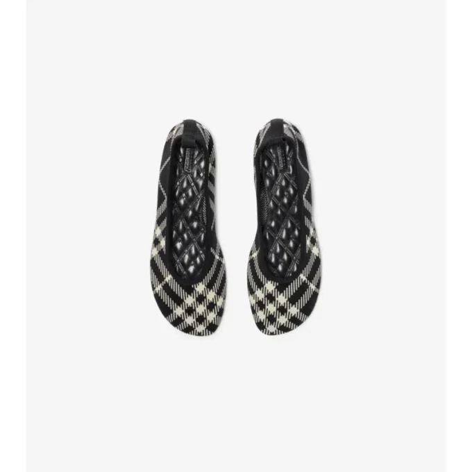 Bailarinas para bebé de punto con estampado de cuadros Bailarinas para bebé de punto con estampado de cuadros