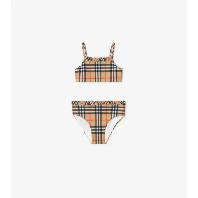 Bikini con estampado de cuadros y ribetes con volantes Bikini con estampado de cuadros y ribetes con volantes