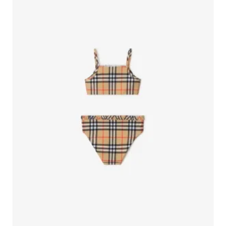 Bikini con estampado de cuadros y ribetes con volantes