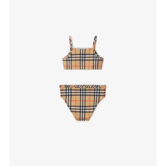 Bikini con estampado de cuadros y ribetes con volantes Bikini con estampado de cuadros y ribetes con volantes