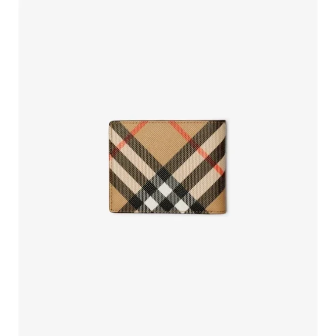 Billetera delgada con dos compartimentos y estampado de cuadros Billetera delgada con dos compartimentos y estampado de cuadros
