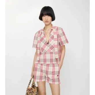 Blusa corta de algodón a cuadros