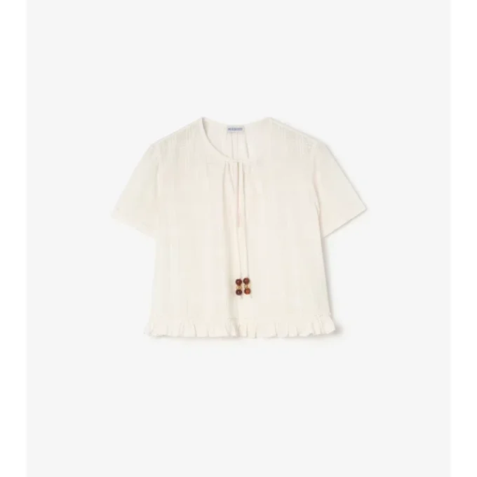 Blusa de gasa de algodón con estampado de cuadros Blusa de gasa de algodón con estampado de cuadros
