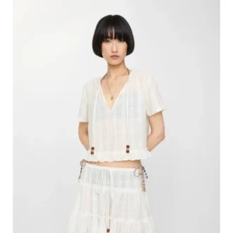 Blusa de gasa de algodón con estampado de cuadros