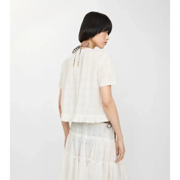 Blusa de gasa de algodón con estampado de cuadros Blusa de gasa de algodón con estampado de cuadros