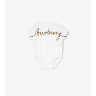 Body de algodón con el logotipo en cursiva y estampado de cuadros