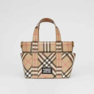 Bolso tote de lona E con estampado Vintage Check y aplique del logotipo