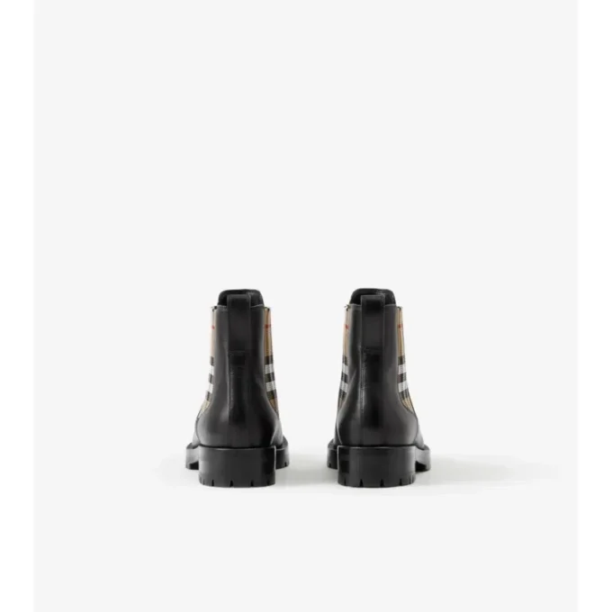 Botas Chelsea de cuero con paneles de cuadros Botas Chelsea de cuero con paneles de cuadros