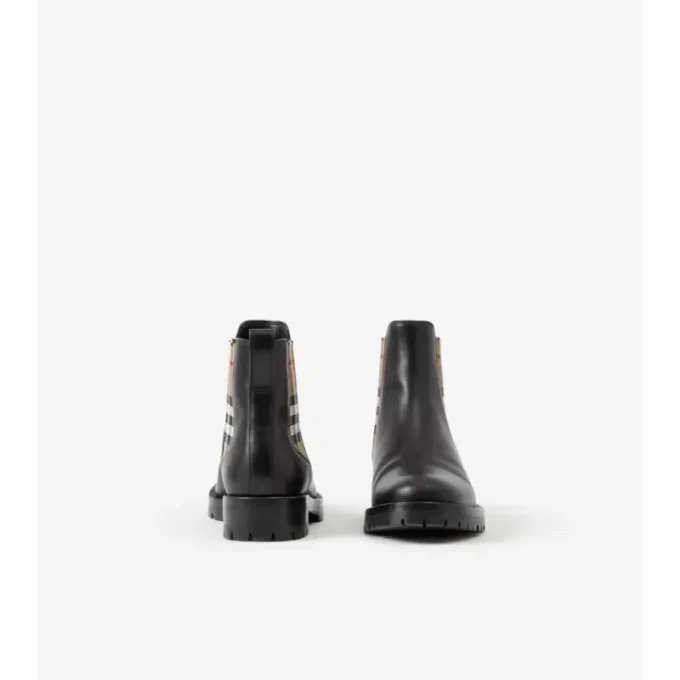 Botas Chelsea de cuero con paneles de cuadros Botas Chelsea de cuero con paneles de cuadros