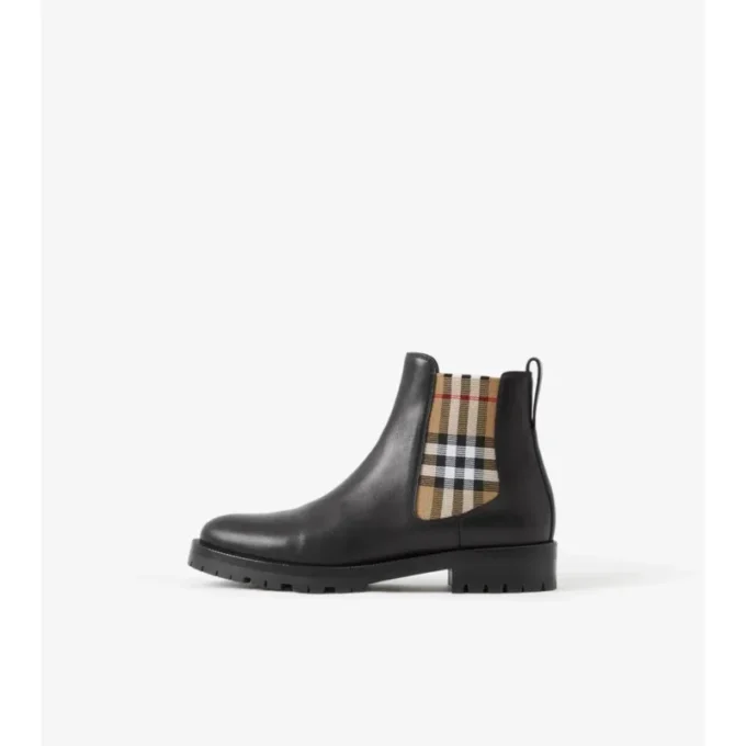 Botas Chelsea de cuero con paneles de cuadros Botas Chelsea de cuero con paneles de cuadros