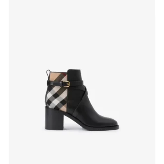 Botas de tacón con estampado de cuadros y cuero Botas de tacón con estampado de cuadros y cuero
