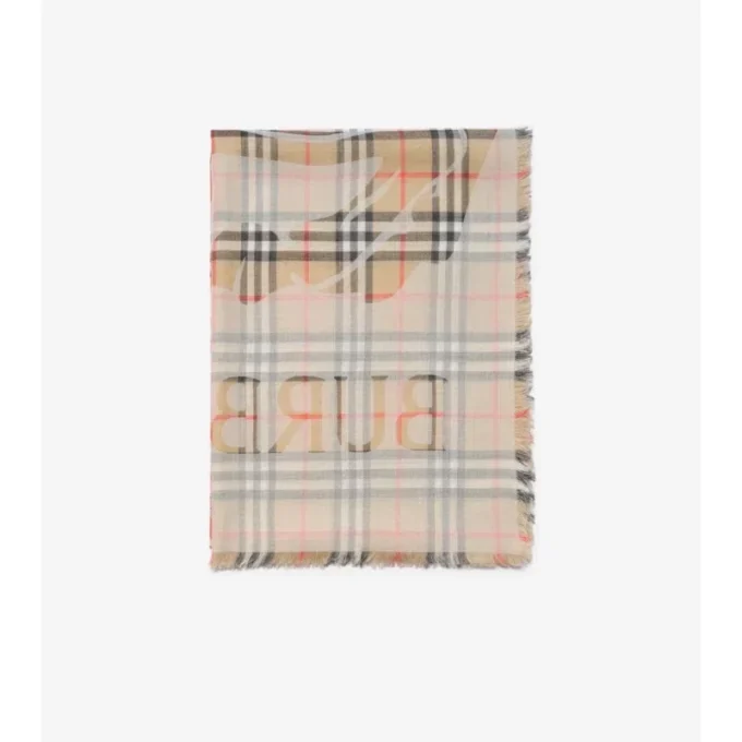 Bufanda ancha de lana y seda con estampado EKD Check Bufanda ancha de lana y seda con estampado EKD Check