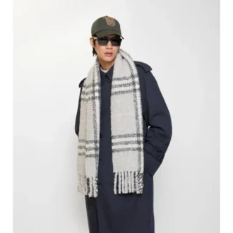 Bufanda de bouclé de mezcla de lana de alpaca con estampado de cuadros