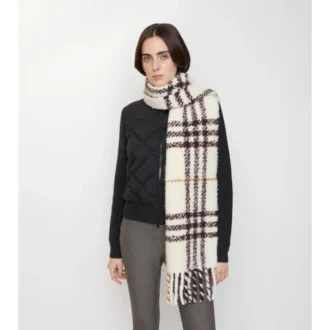 Bufanda de bouclé de mezcla de lana de alpaca con estampado de cuadros