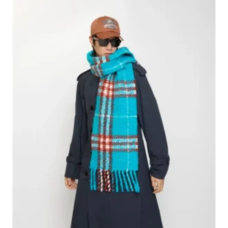 Bufanda de bouclé de mezcla de lana de alpaca con estampado de cuadros