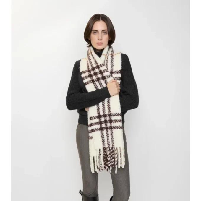 Bufanda de bouclé de mezcla de lana de alpaca con estampado de cuadros Bufanda de bouclé de mezcla de lana de alpaca con estampado de cuadros