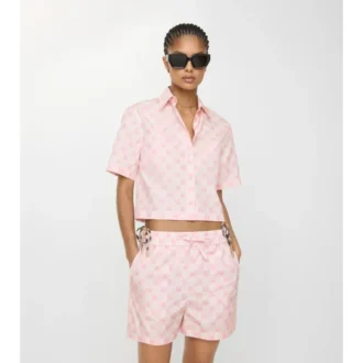Camisa corta de algodón con estampado de tablero de ajedrez EKD