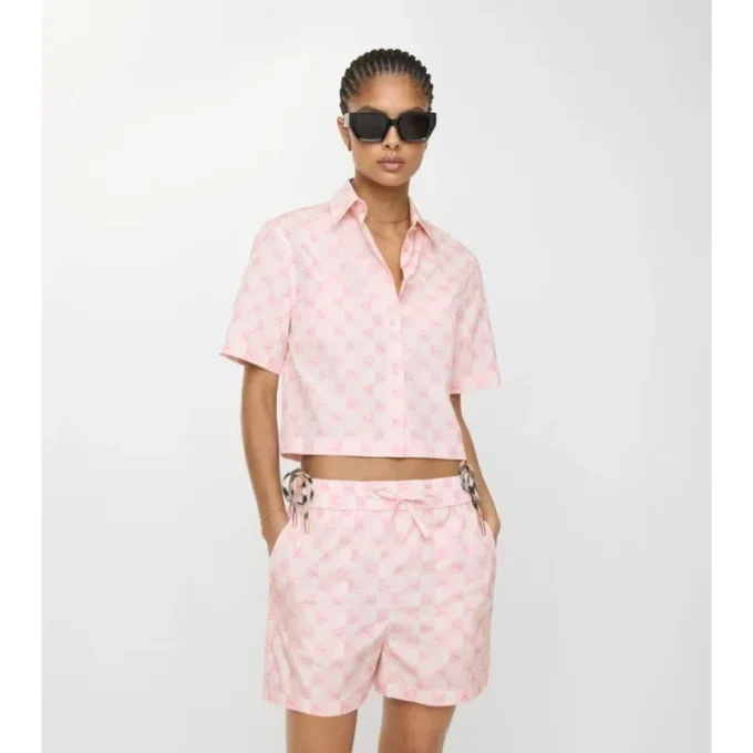 Camisa corta de algodón con estampado de tablero de ajedrez EKD Camisa corta de algodón con estampado de tablero de ajedrez EKD