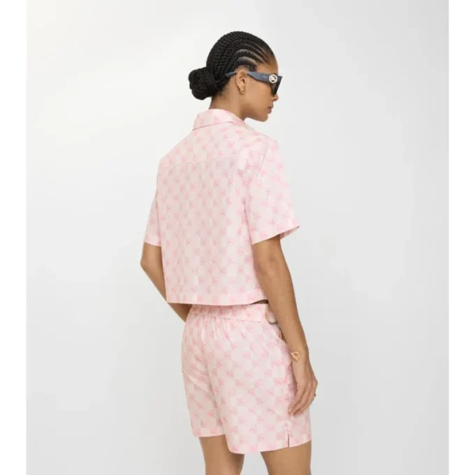 Camisa corta de algodón con estampado de tablero de ajedrez EKD Camisa corta de algodón con estampado de tablero de ajedrez EKD