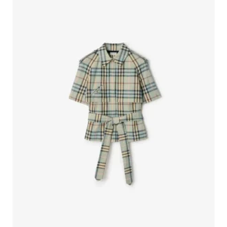 Camisa corta de lana y lino con estampado de cuadros