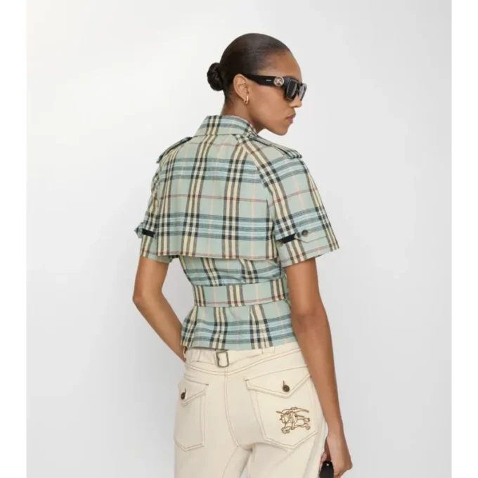 Camisa corta de lana y lino con estampado de cuadros Camisa corta de lana y lino con estampado de cuadros