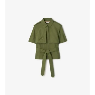 Camisa corta tipo trench de popelín de algodón