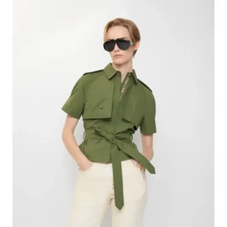 Camisa corta tipo trench de popelín de algodón