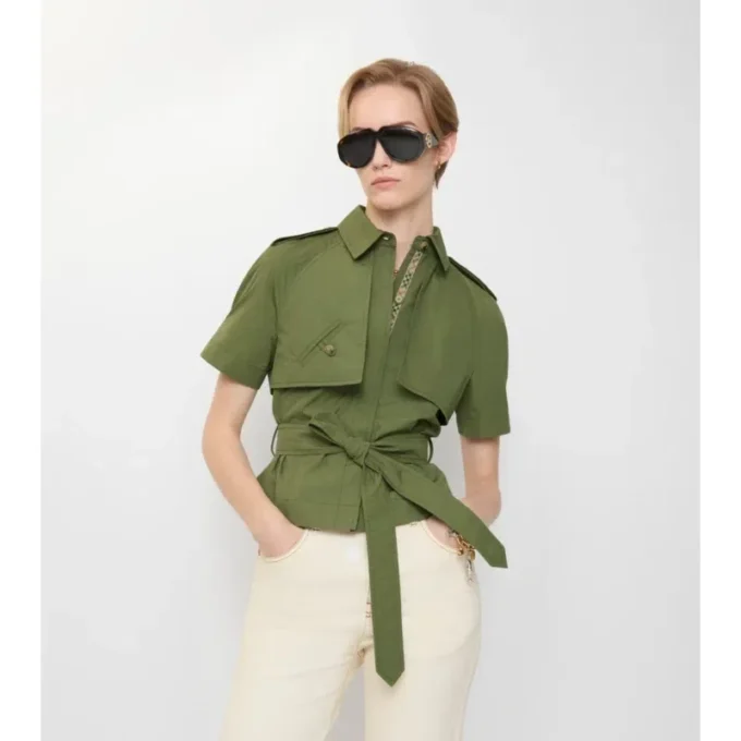 Camisa corta tipo trench de popelín de algodón Camisa corta tipo trench de popelín de algodón