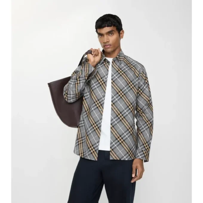 Camisa de algodón a cuadros de corte regular