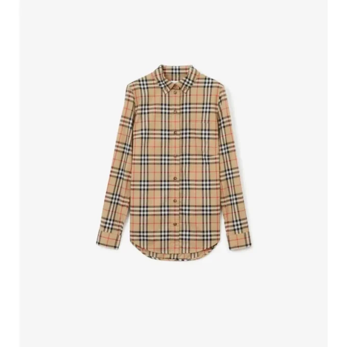 Camisa de algodón elástico con estampado de cuadros