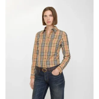 Camisa de algodón elástico con estampado de cuadros