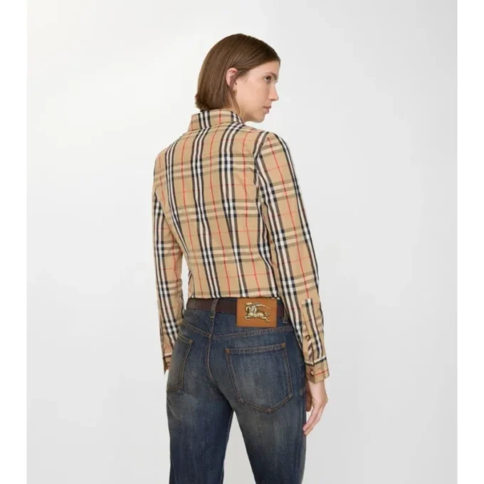 Camisa de algodón elástico con estampado de cuadros