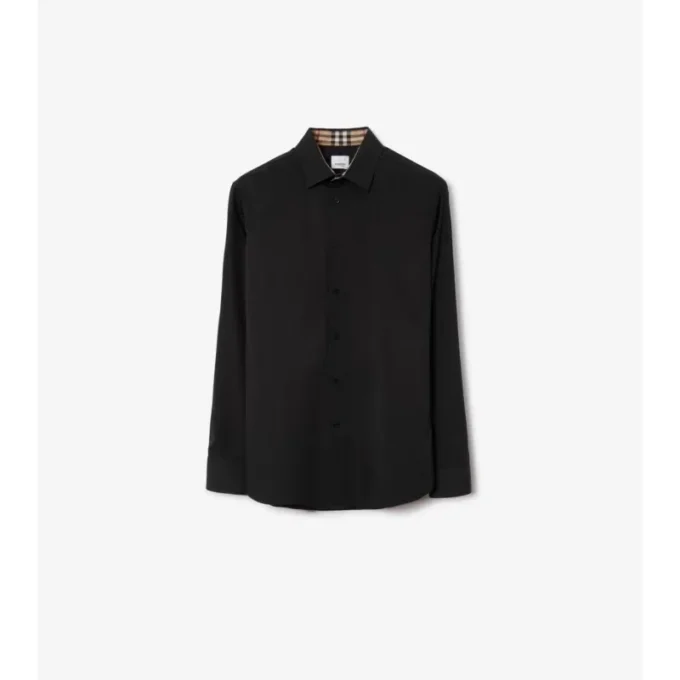 Camisa de algodón elástico de corte ajustado Camisa de algodón elástico de corte ajustado