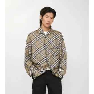 Camisa de pijama de seda con estampado de cuadros