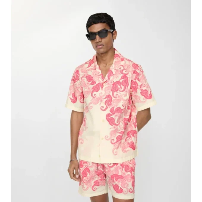 Camisas de algodón de corte holgado con estampado de caballitos de mar
