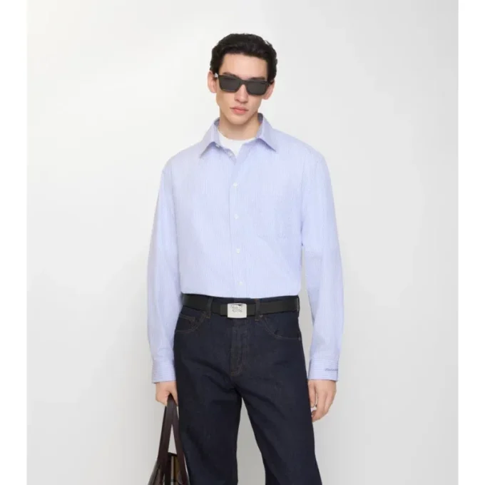 Camisas de popelín de algodón a rayas de corte regular