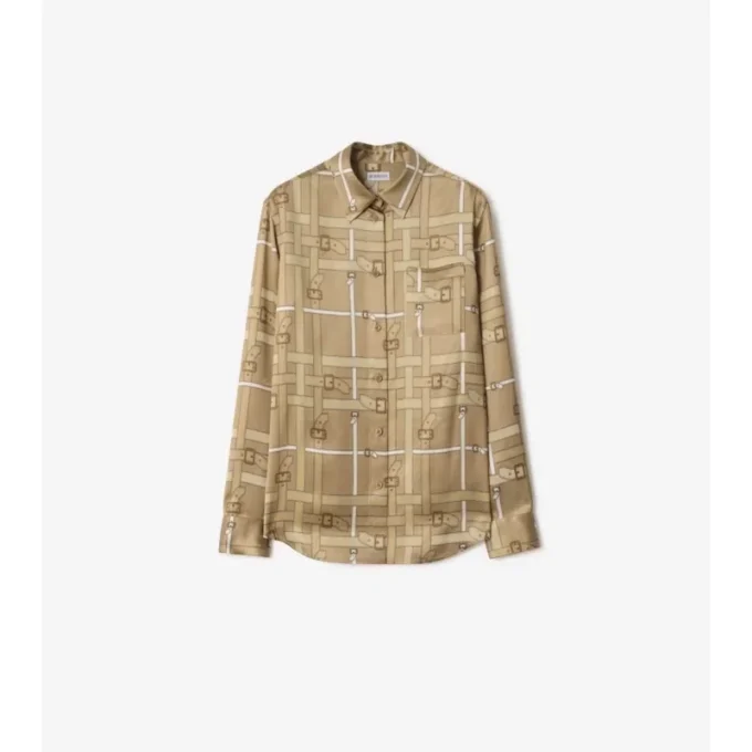 Camisas de viscosa con estampado de cuadros y cinturón, corte regular