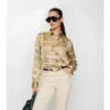 Camisas de viscosa con estampado de cuadros y cinturón, corte regular