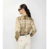Camisas de viscosa con estampado de cuadros y cinturón, corte regular