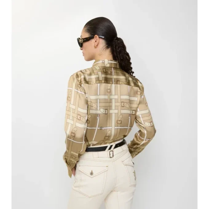 Camisas de viscosa con estampado de cuadros y cinturón, corte regular