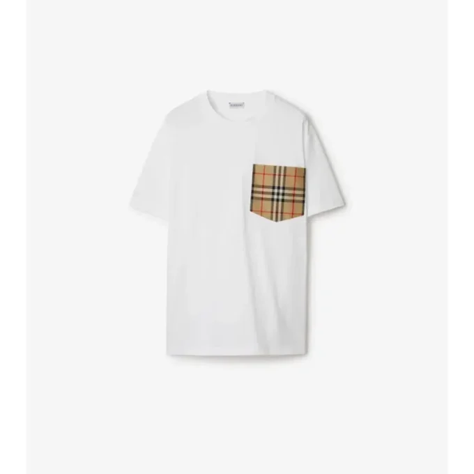 Camiseta de algodón con bolsillo a cuadros Camiseta de algodón con bolsillo a cuadros