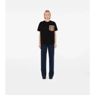 Camiseta de algodón con bolsillo a cuadros
