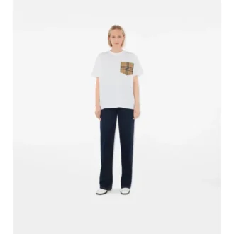 Camiseta de algodón con bolsillo a cuadros