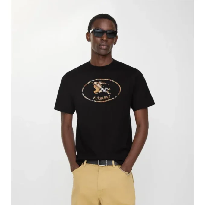 Camiseta de algodón con estampado de caballero a cuadros Camiseta de algodón con estampado de caballero a cuadros