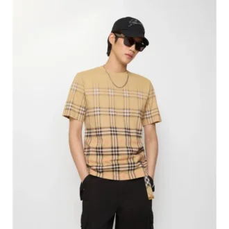 Camiseta de algodón con estampado de cuadros degradado
