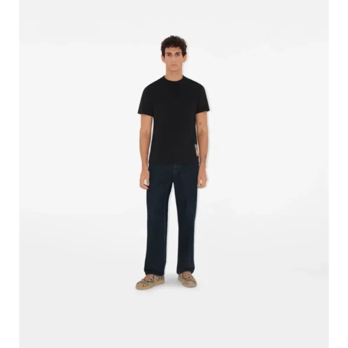 Camiseta de algodón con etiqueta de cuadros Camiseta de algodón con etiqueta de cuadros