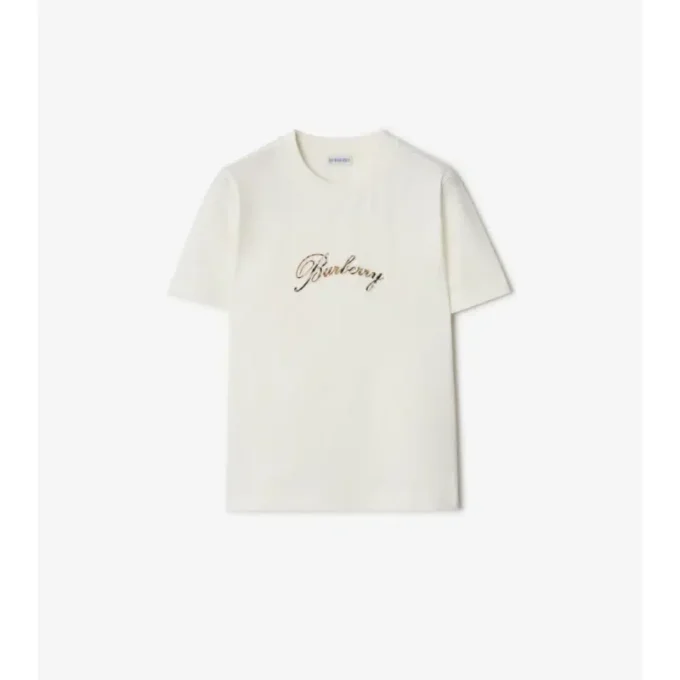 Camiseta de algodón con logotipo cursivo a cuadros